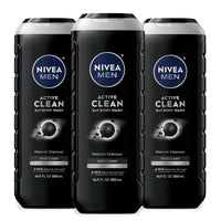 Thumbnail for NIVEA Men Active Clean Body Wash with Natural Charcoal for Normal to Oily Skin, 3-in-1 Charcoal Body Wash, Face and Hair, Draws Out Dirt and Impurities, 16.9 Fl Oz Bottle, Pack of 3