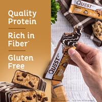Thumbnail for Quest Nutrition Dipped Chocolate Chip Cookie Dough Protein Bars, 18g Protein, 3g Net Carbs, Gluten Free, 1.76 Oz, 12 Count