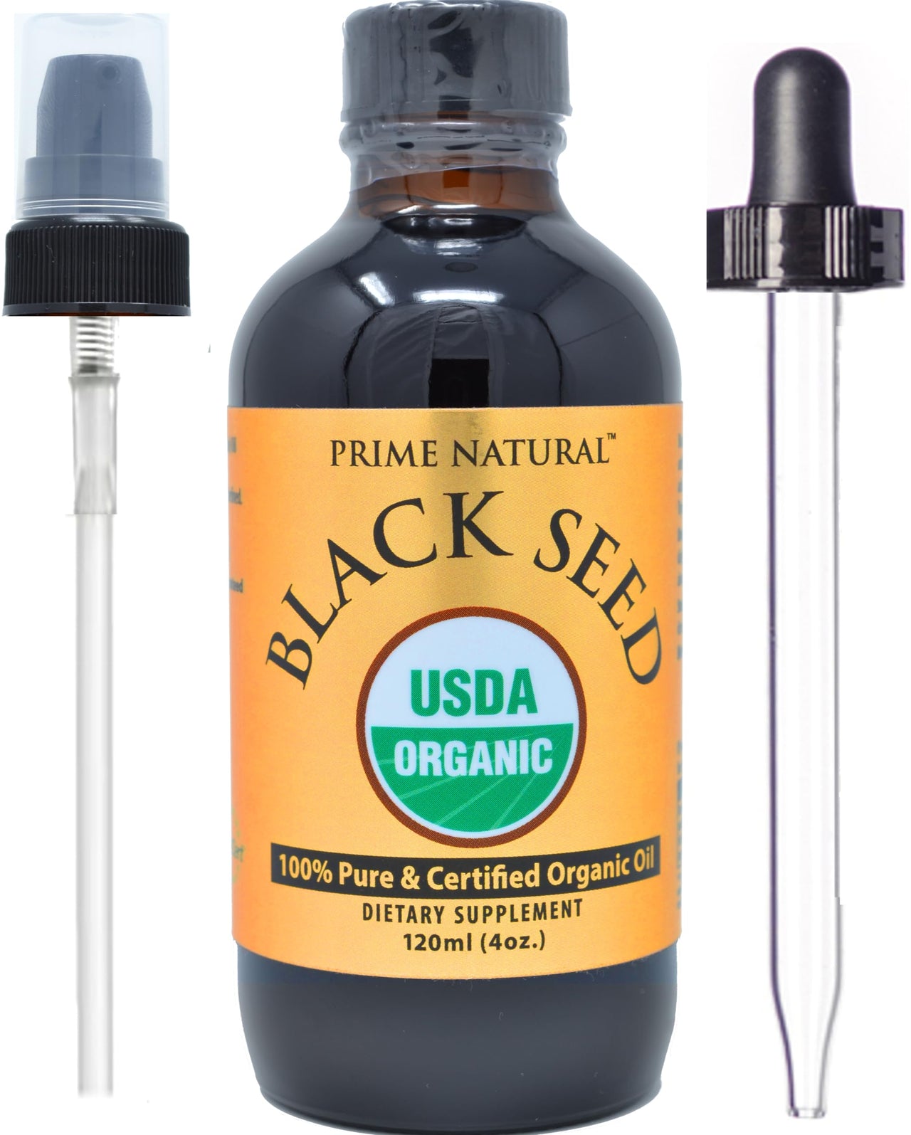 Prime Natural Organic Black Seed Oil 4oz - Cold Pressed Unrefined High Thymoquinone 1.7% USDA Certified - Turkish Origin Potent Nigella Sativa Liquid - Vegan Omega 3 6 9, Antioxidant