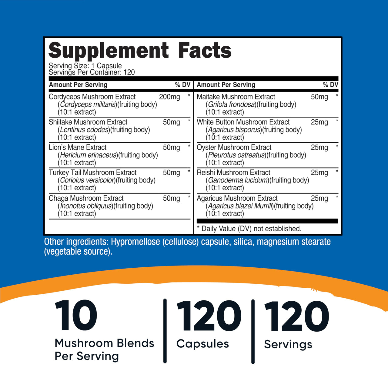 Nutricost Mushroom Complex Supplement, 120 Capsules for 120 Servings per Bottle - 10 Mushroom Blend (Includes Reishi, Maitake, Shiitake, Lion's Mane, and More) - Non-GMO and Gluten Free