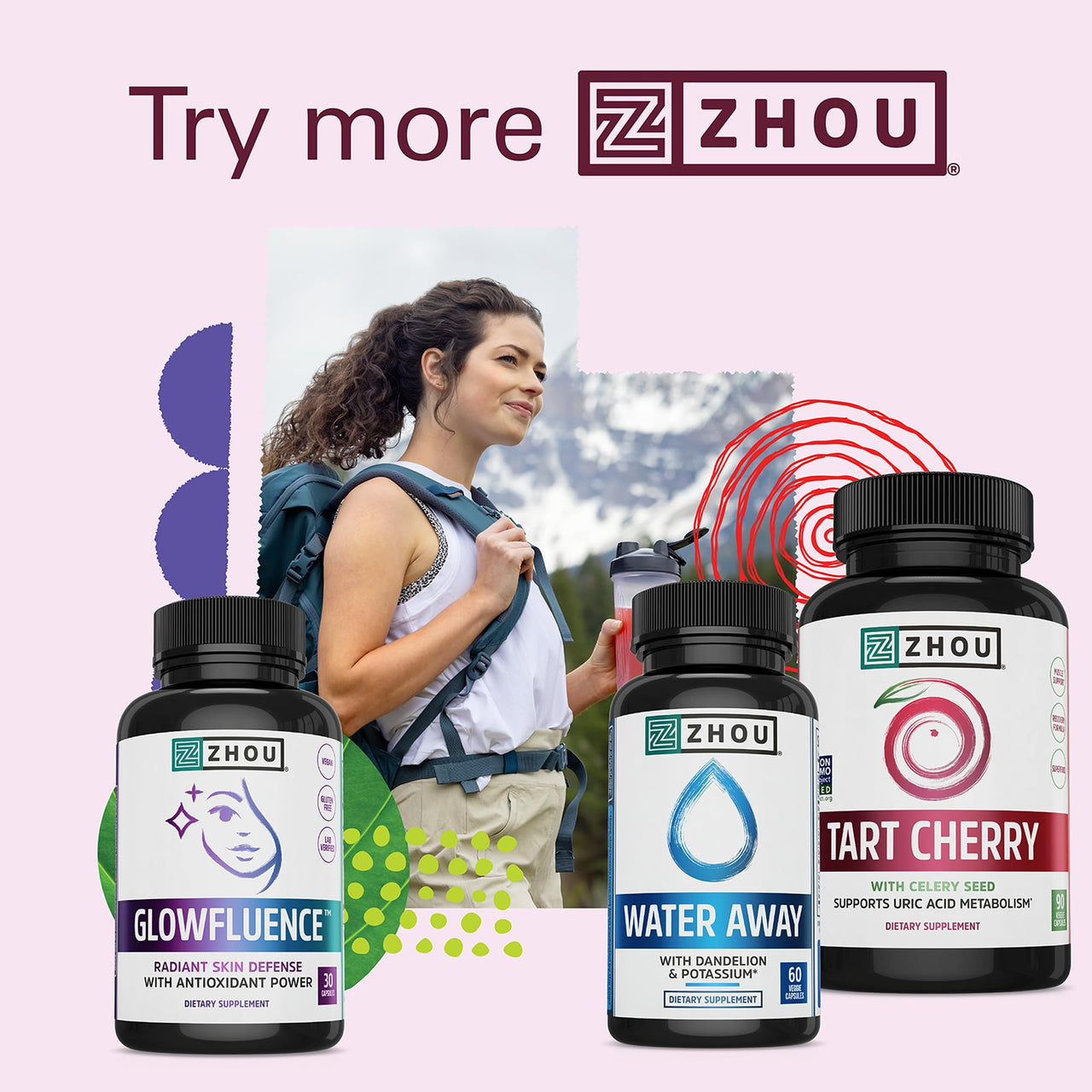 ZHOU Water Away - Natural Water Pills for Women & Men with Dandelion, Potassium, Cranberry and Green Tea, Cellular Energy and Metabolic Health - 60 Veggie Capsules (Pack of 1)