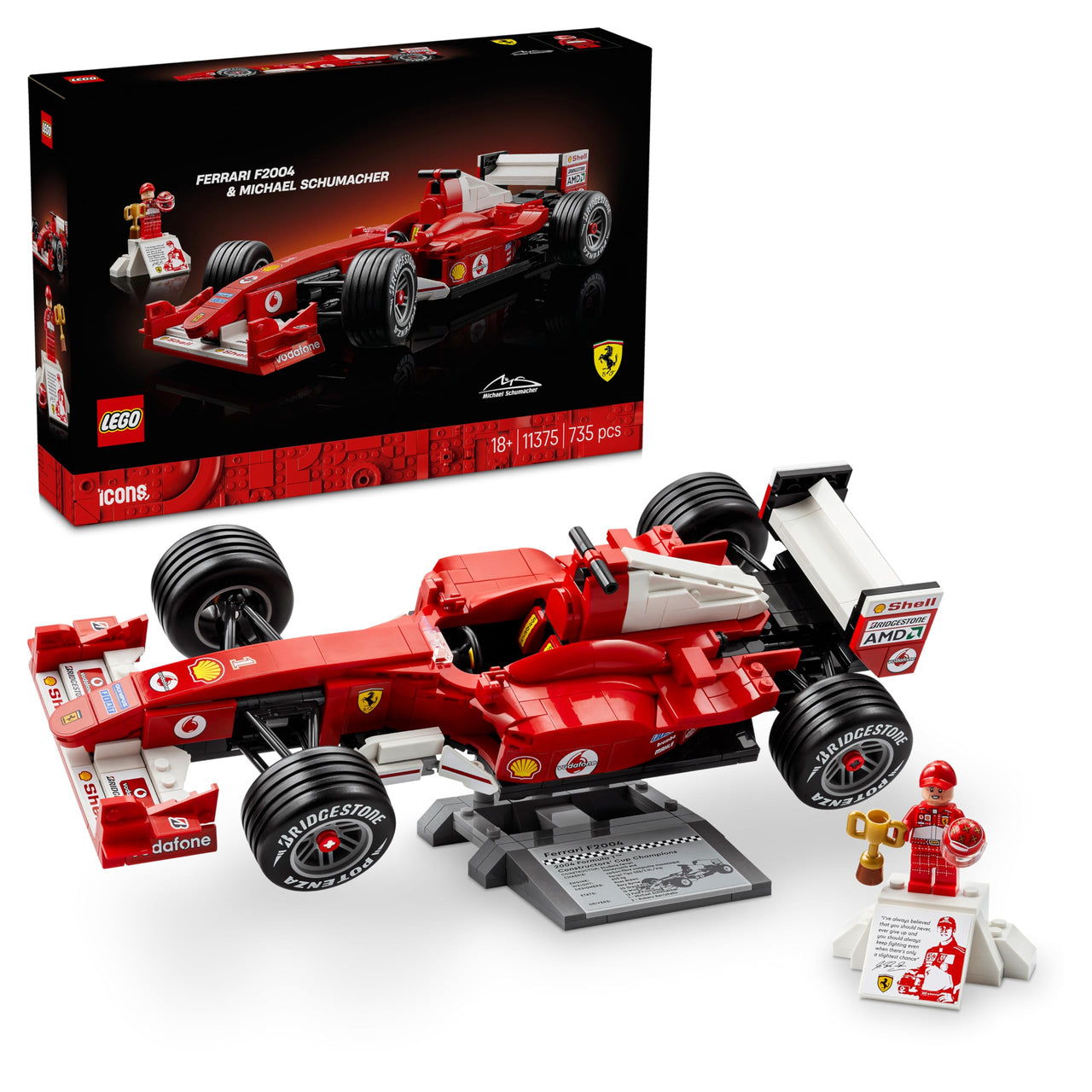 LEGO Icons Ferrari F2004 & Michael Schumacher Toy Birthday Present Block Men Women Vehicle Car Mini Car Figure Goods Sports 11375