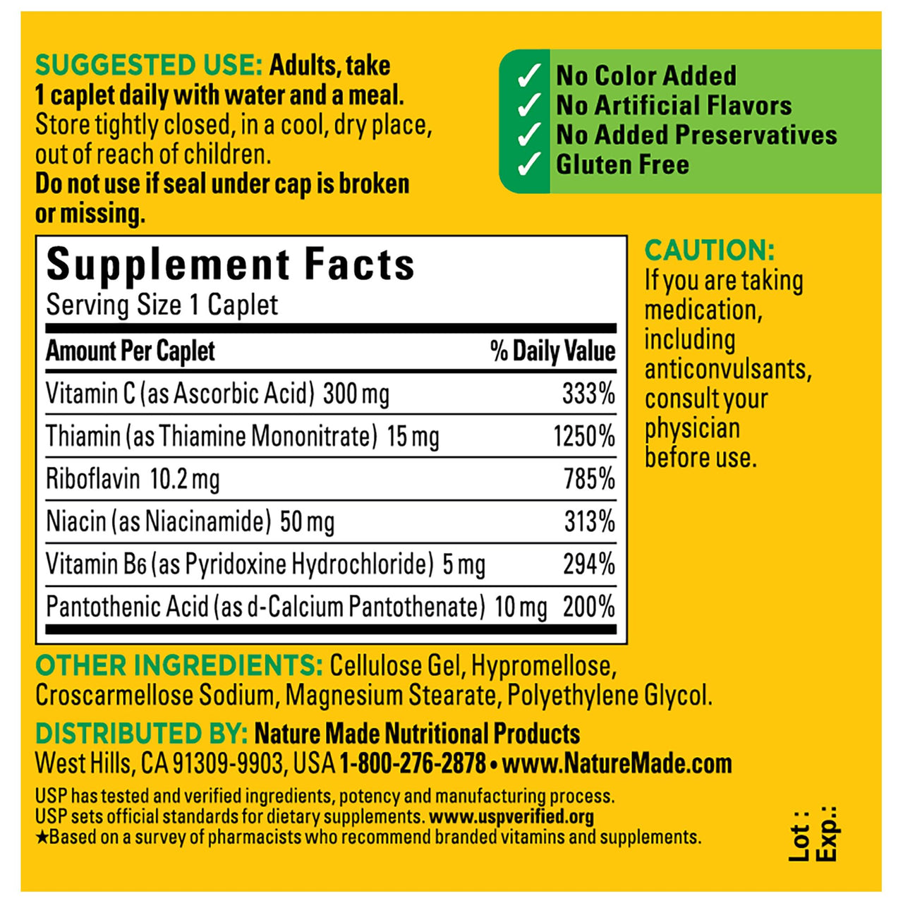 Nature Made B Complex Supplement, Vitamin B Complex With Vitamin C for Immune System Support, 100 Caplets, 100 Day Supply
