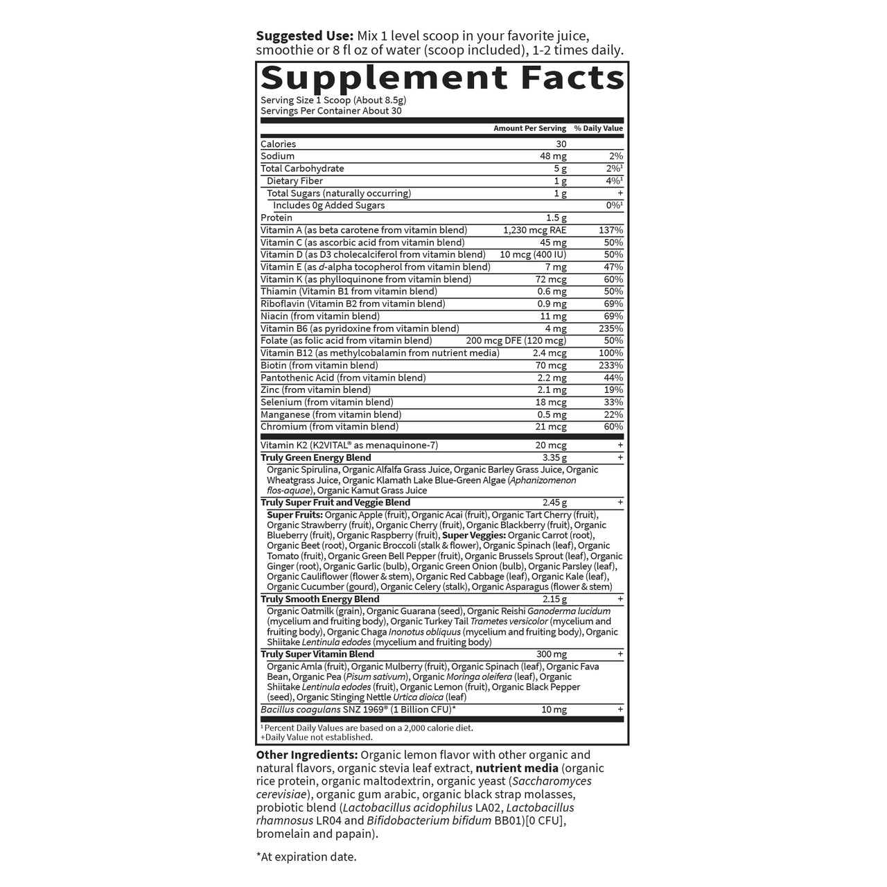 Garden of Life Sport Nutrition Greens and Superfoods Powder for Women and Men - Unflavored, Organic Blend - Spirulina, Fruit, Vitamins, Pre & Probiotics, Mushrooms, Athletic Supplements, 30 Servings