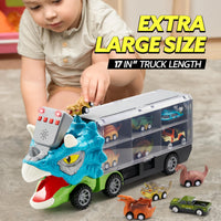 Thumbnail for JOYIN 13 in 1 Dinosaur Toys for Kids 3-5, Triceraptor Dinosaur Truck with 12 Pull Back Cars, Birthday Gifts Toys for 3 4 5+ Year Old Boy, Transport Carrier Truck for Toddlers 3-4 Years