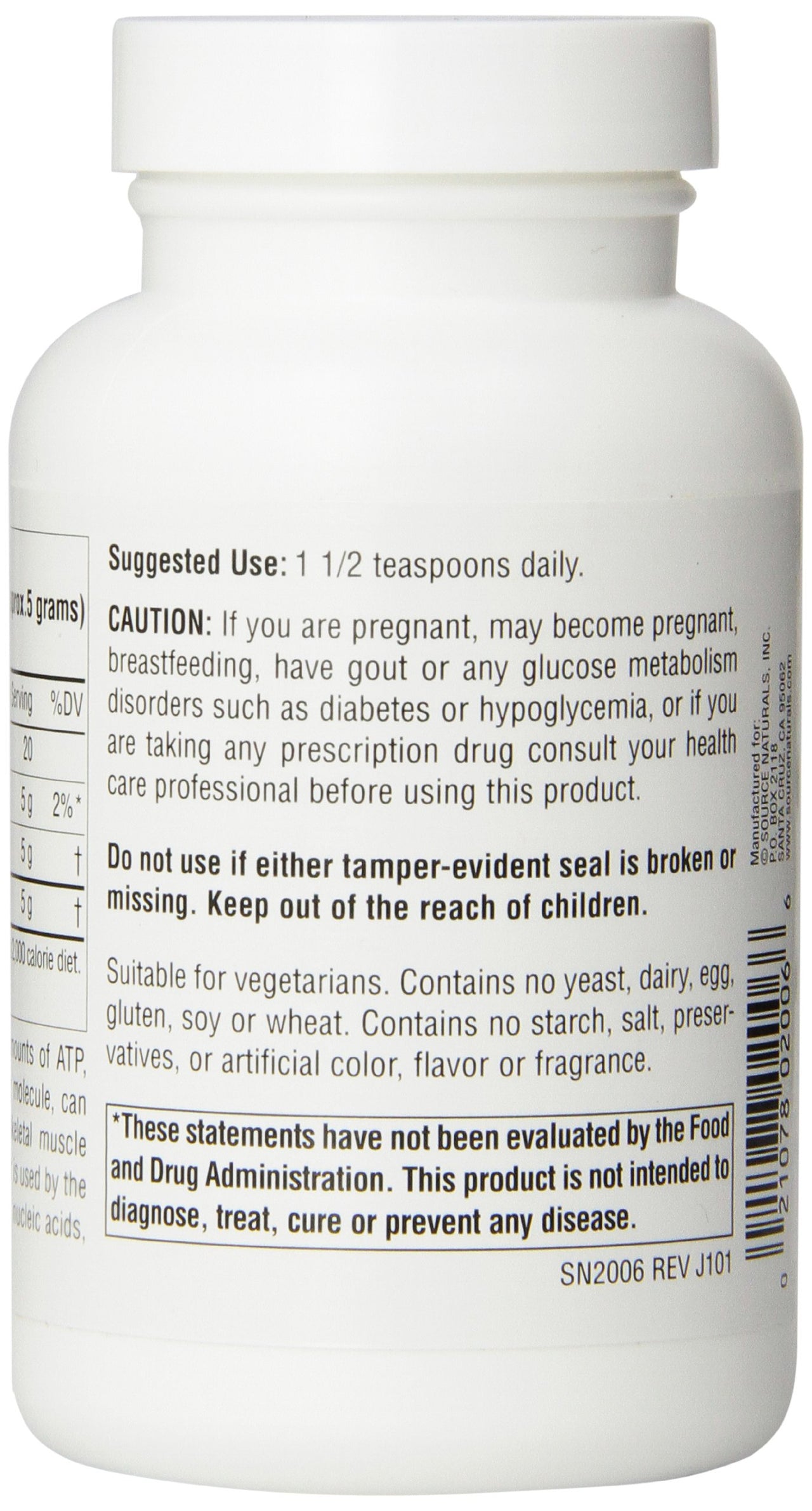 Source Naturals D-Ribose, Enhances ATP Energery* - 100 Grams Powder