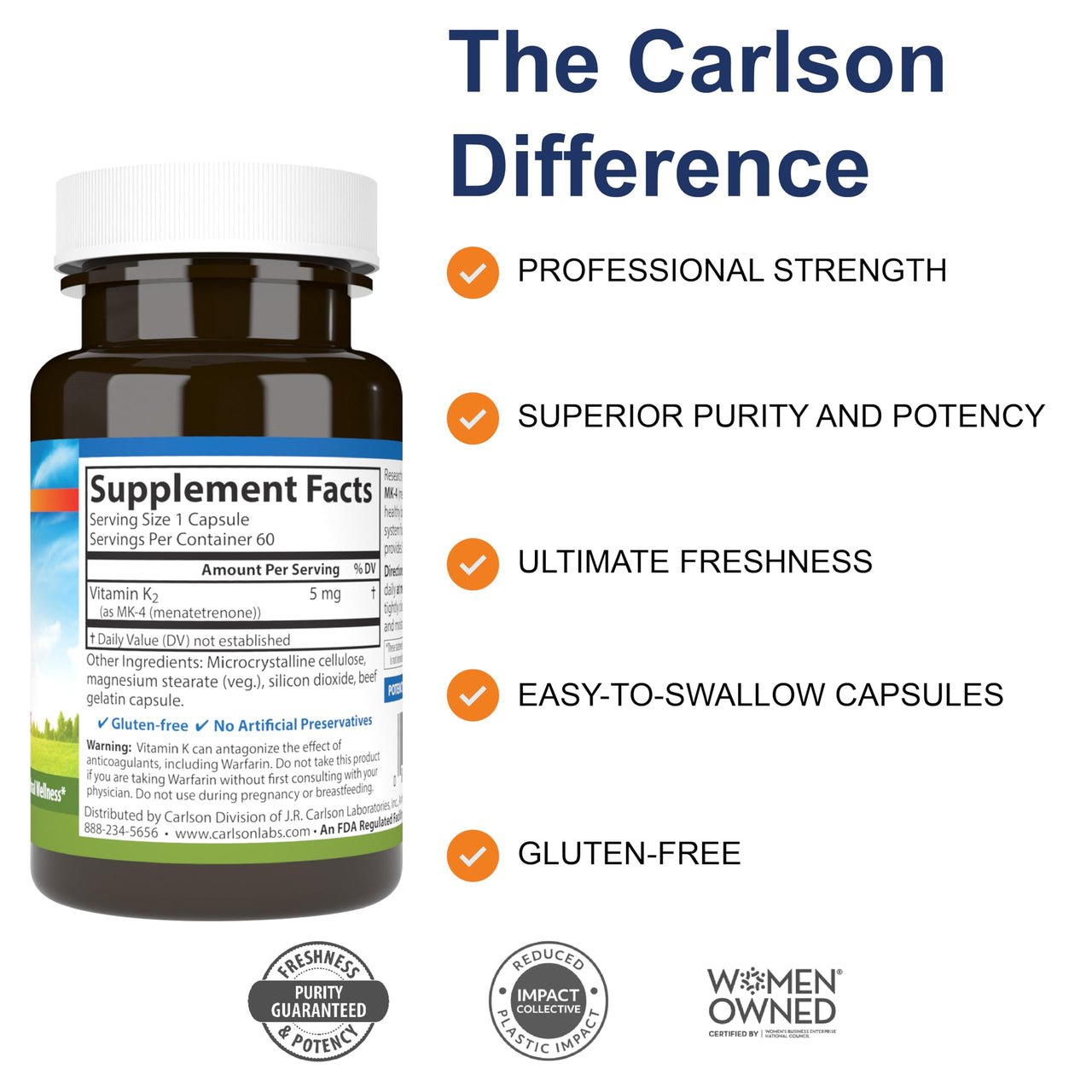 Carlson - Vitamin K2, MK-4 (Menatetrenone), Vitamin K Supplement, Bone & Heart Health, K2 Vitamin, Soy-free, 60 capsules