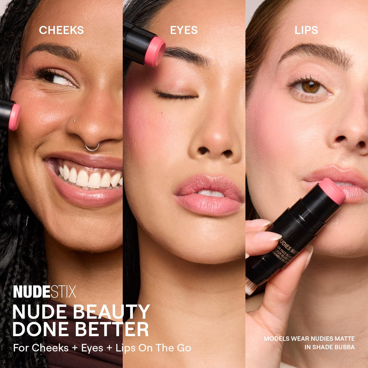 Nudestix Nudies Blush Stick – 3-in-1 Cream Blush for Cheeks, Eyes & Lips with Built-In Brush | Soft Matte Finish for a Natural Flush | Clean, Vegan & Travel-Friendly Makeup (Moodie Blu)
