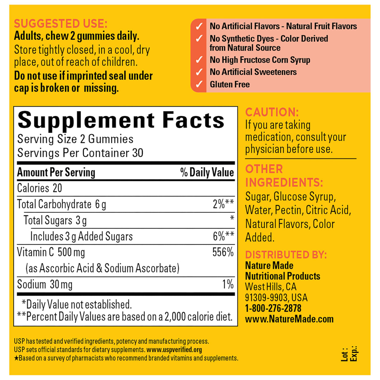 Nature Made Extra Strength Dosage Vitamin C 500 mg per serving, Dietary Supplement, Vitamin C Gummies for Immune Support, 60 Gummies, 30 Day Supply