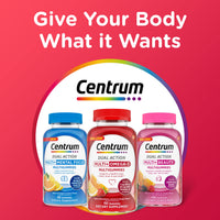 Thumbnail for Centrum MultiGummies Multi+ Omega 3 Dual Action, Adult Multivitamin, Multivitamin/Multimineral/Omega 3 Supplement, Strawberry/Lemon/Orange Flavors - 110 Count (Pack of 5)