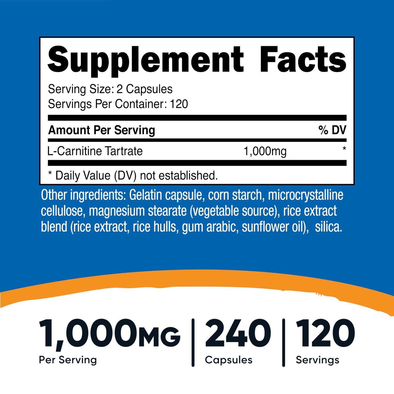 Nutricost L-Carnitine Tartrate 1,000mg, 240 Capsules - 500mg Per Capsule, 120 Servings