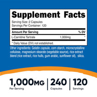 Thumbnail for Nutricost L-Carnitine Tartrate 1,000mg, 240 Capsules - 500mg Per Capsule, 120 Servings