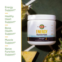 Thumbnail for KAL Energy Magnesium Powder Drink, Pineapple Flavor Magnesium Citrate Powder, Energy Support with Green Tea Caffeine, Sugar Free, 40 Servings