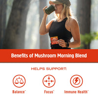Thumbnail for OM MUSHROOM SUPERFOOD Morning Energy Blend – Coffee-Free Mushroom Drink Mix with Cordyceps, Lion’s Mane, Rhodiola & Vitamin D2 – Natural Energy, Focus & Endurance Support – Single Serve (10 Count)