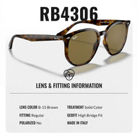Thumbnail for Ray-Ban RB4306 Hexagonal Flat Lenses Sunglasses With Eyewear Kit Bundle - High Bridge Fit - Ideal Formal and Casual Wear Retro Sunglasses