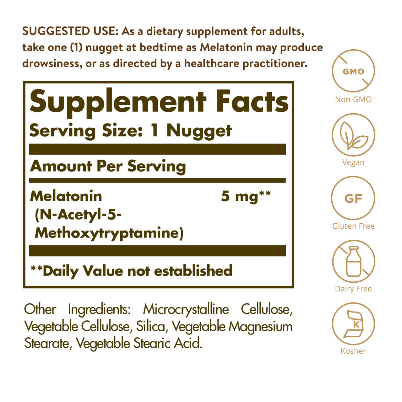 Solgar Melatonin 5 mg, 120 Nuggets - Helps Promote Relaxation & Rest - Clinically Studied Melatonin - Vegan, Gluten Free, Dairy Free, Kosher - 120 Servings