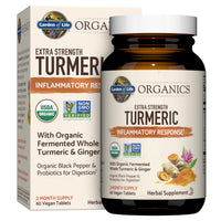 Thumbnail for Garden of Life Organics Extra Strength Turmeric Inflammatory Response 60 Tablets-100mg Curcumin (95% Curcuminoids) Black Pepper, Probiotics, Organic Non-GMO Vegan Gluten Free Herbal Supplement