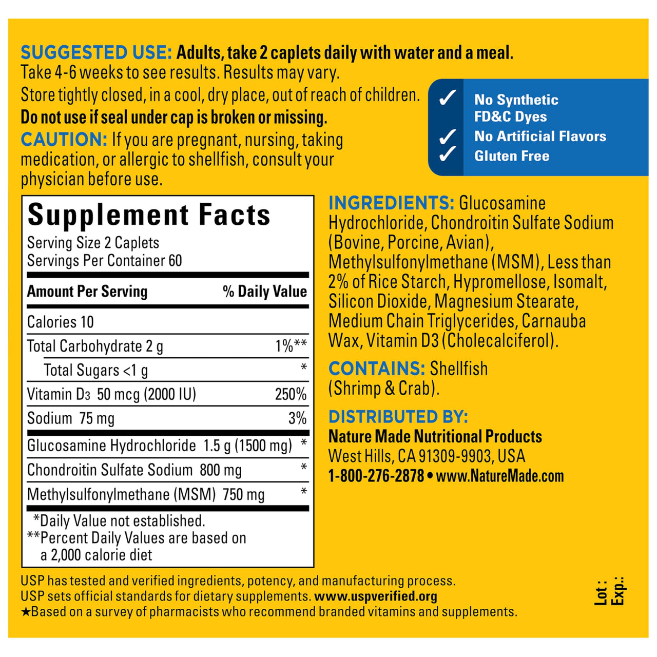 Nature Made Glucosamine Chondroitin Complex with MSM, Dietary MSM Glucosamine Chondroitin Supplement for Joint Support, 120 Caplets, 60 Day Supply