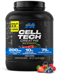Thumbnail for MuscleTech Creatine Monohydrate Powder - Cell-Tech Creatine Powder Post Workout Recovery Drink, Muscle Builder & Musclebuilding Creatine Supplement - Fruit Punch, 6 lbs (56 Serv) - Packaging May Vary