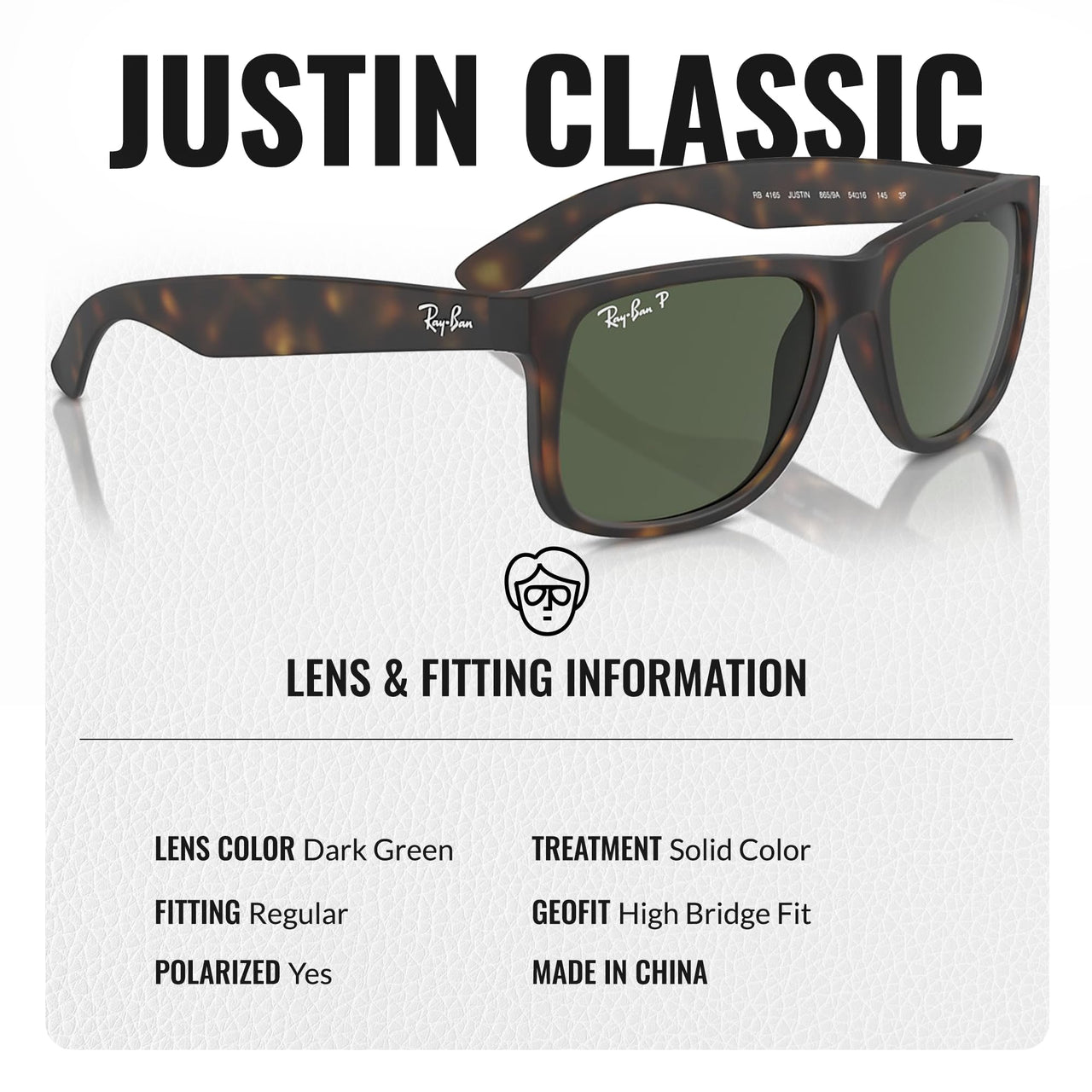 Ray-Ban RB4165 Justin Classic Polarized Square Shape Sunglasses for Men and Women- Timeless Classic Sun Glasses with Modern Elegance - Premium UV Protection - Designer Men's and Women's Sunglasses