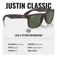 Thumbnail for Ray-Ban RB4165 Justin Classic Polarized Square Shape Sunglasses for Men and Women- Timeless Classic Sun Glasses with Modern Elegance - Premium UV Protection - Designer Men's and Women's Sunglasses