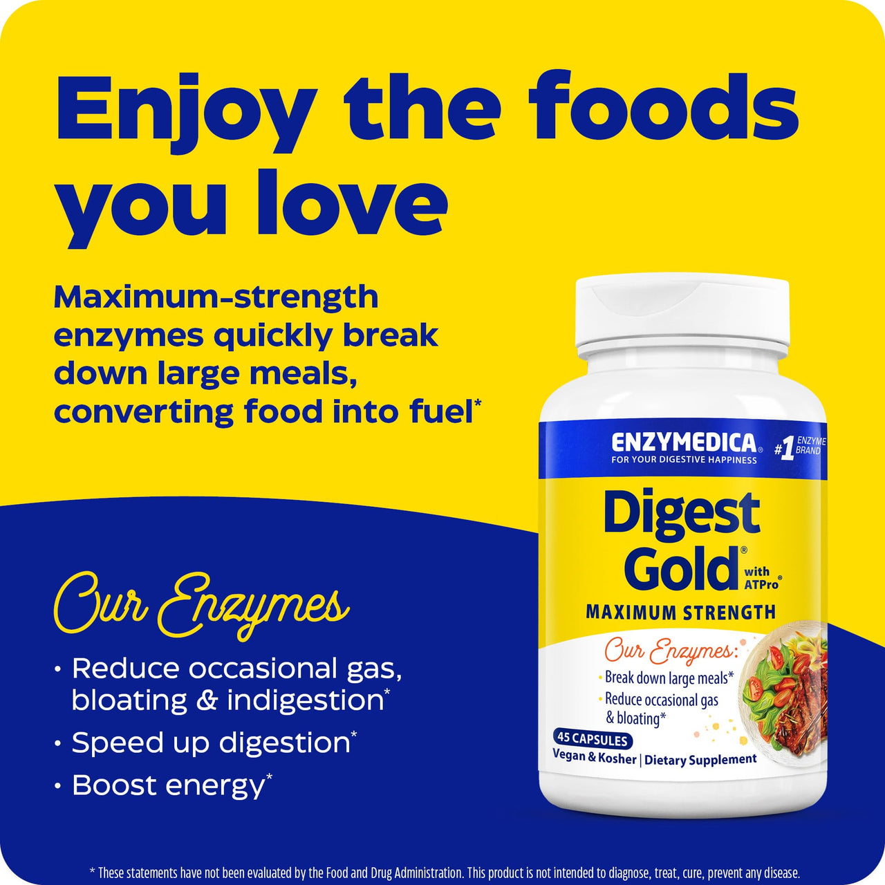 Enzymedica, Digest Gold + ATPro, Maximum Strength Enzymes, 45 Capsules