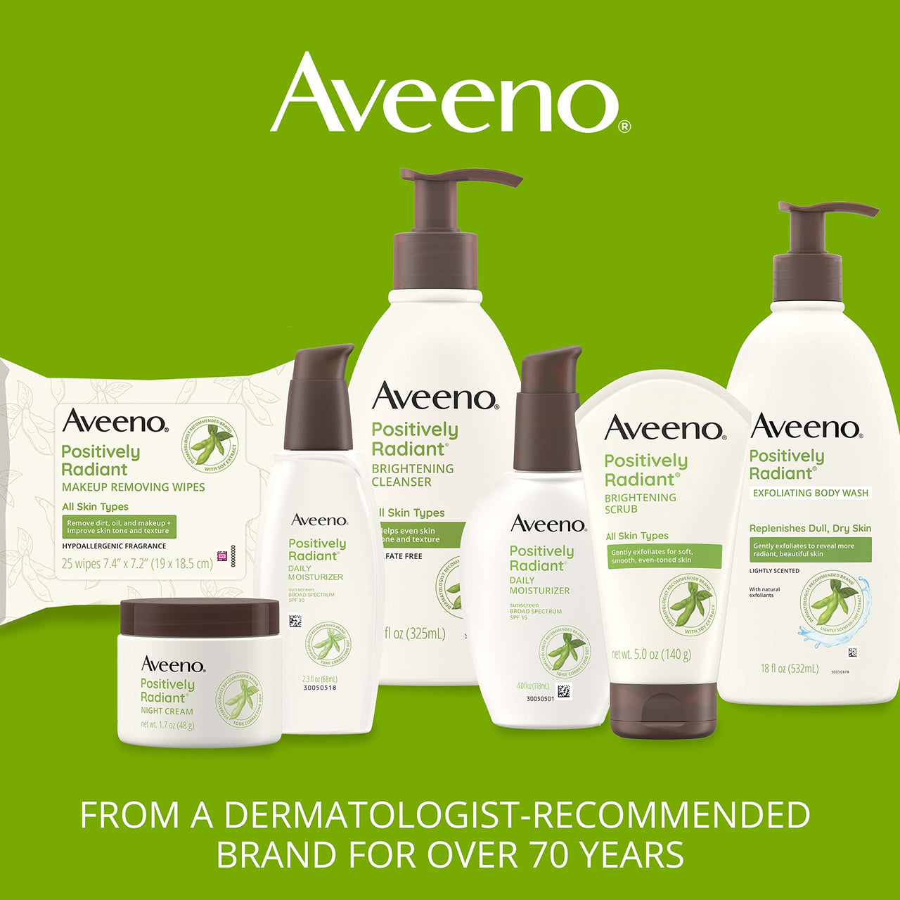 Aveeno Positively Radiant Face Moisturizer with SPF 30 Sunscreen, Hydrating Facial Moisturizer with Soy Extract to Visibly Improve Skin Tone and Texture, Hypoallergenic Formula, Oil-Free, 2.3 FL OZ