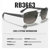 Thumbnail for Ray-Ban RB3663 Square-Round Shaped Non-Polarized Sunglasses for Men – Includes Official RAYBAN Eyewear Kit – Ideal Formal & Casual Wear Sunglasses – Grey Gradient Lens