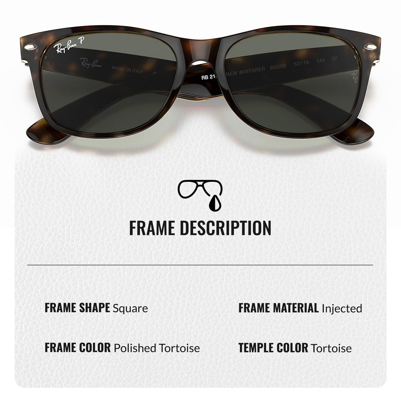 Ray-Ban RB2132 NEW WAYFARER CLASSIC POLARIZED Square Shaped Sunglasses for Men & Women – Includes Official Rayban Eyewear Kit – Ideal Formal & Casual Wear Sunglasses – G-15 Green Lens