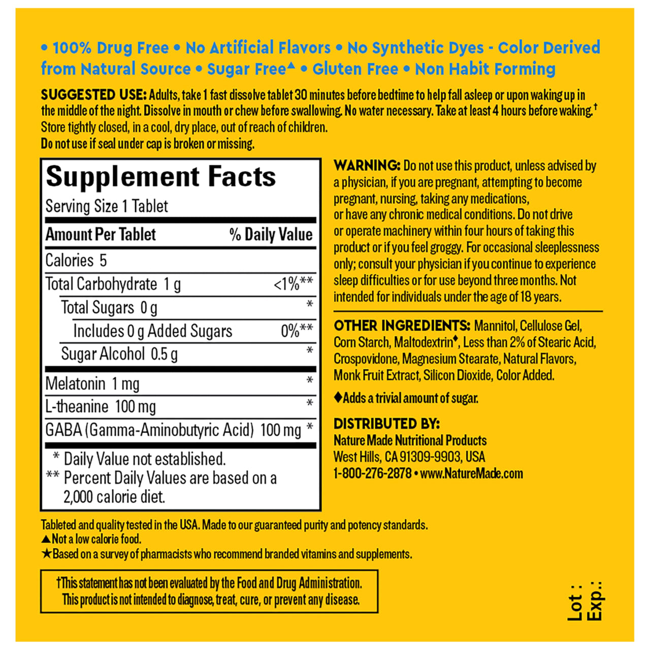 Nature Made Wellblends Back To Sleep, Lower Dose Melatonin 1 mg, L theanine 100 mg and GABA 100mg, Sleep Supplement, 40 Fast Dissolve Tablets