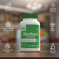 Thumbnail for Health Thru Nutrition Riboflavin 100mg Vitamin B2 100 Vegecaps | Supports Healthy Energy Metabolic Function & Nervous System | 3rd Party Tested | Non-GMO Soy & Gluten Free Hypoallergenic