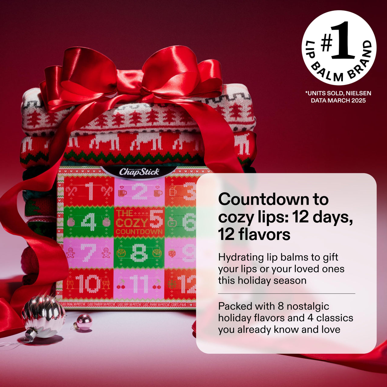 ChapStick 12 Days Advent Calendar Lip Balm Holiday Gift Set, Moisturizing Daily Lip Care For Dry, Chapped Lips, Soothing Hydration, Limited Edition Cozy Flavors, 12 Pack Variety, 0.15 OZ EA