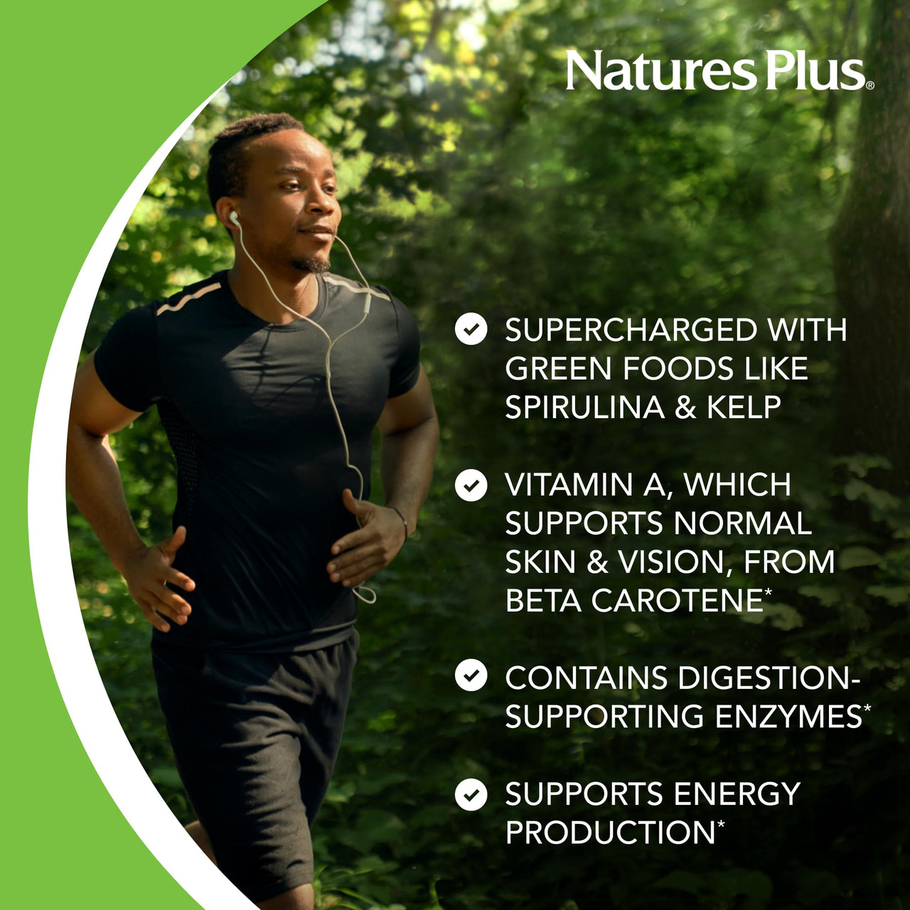 NaturesPlus Source of Life Green Lightning - 180 Capsules - All-Natural High-Energy Whole-Food Supplement - Green Superfoods & Digestive Enzymes - Gluten Free, Vegetarian - 45 Servings