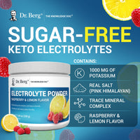 Thumbnail for Dr. Berg Zero Sugar Hydration Keto Electrolyte Powder - Enhanced w/ 1000 mg of Potassium & Real Pink Himalayan Salt (NOT Table Salt) - Raspberry & Lemon Hydration Drink Supplement - 50 Servings 3 Pack