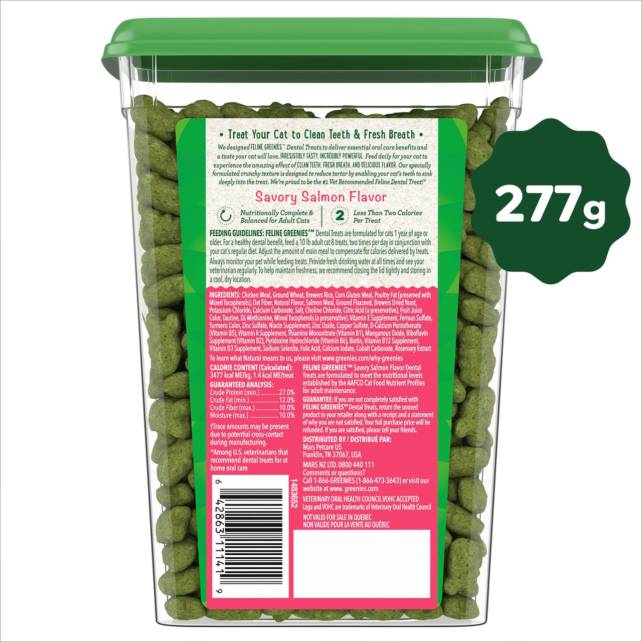 Greenies Cat Treats, Feline Veterinarian-Recommended Adult Natural Dental Cat Treats, Savory Salmon Flavor, 9.75 oz. Tub