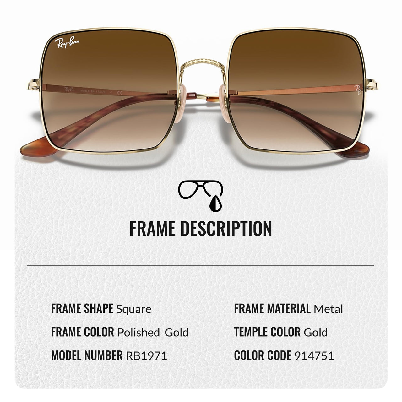 Ray-Ban RB1971 Square 1971 Classic Sunglasses With Eyewear Kit Bundle - High Bridge Fit - Ideal Formal and Casual Wear Square Sunglasses