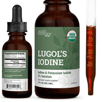 Thumbnail for Organic Lugol's Iodine, Iodine and Potassium Iodide 2% Solution 3000 mcg - Liquid Supplement Drops for Thyroid Support for Women & Men, Metabolism Health, Detox Boost - Non-GMO, 395 Servings (2 Oz)