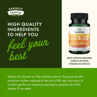 Thumbnail for Swanson D2 & D3-2,000 IU - Dental & Bone Health Supplement - Offers Immune Support - Aids Calcium Absorption - Non-GMO - 60 Veggie Capsules