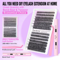 Thumbnail for Pawotence Lash Extension Kit DIY 280pcs Lash Clusters Eyelash Extension Kit, 9-16mm 30D 40D Individual Lashes Kit with Lash Bond and Seal, Lash Tweezers for Self Use (30D&40D, 0.07D, 9-16mm, Kit)