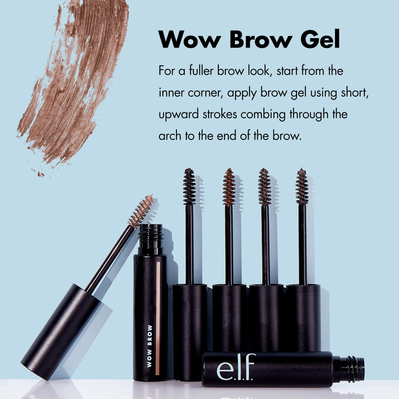 e.l.f., Wow Brow Gel, Volumizing, Buildable, Wax-Gel Hybrid, Creates Full, Voluminous-Looking Brows, Locks Brow Hairs In Place, Neutral Brown, Fiber-Infused, 0.12 Oz