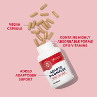 Thumbnail for Vimergy Adapto B Complex, 120 Servings – High Potency with 8 B Vitamins, Rhodiola & Hawthorn Berry – Supports Mental Energy, Cognition, Mood - Non-GMO, Kosher, Vegan, Paleo, No Gluten, No Soy