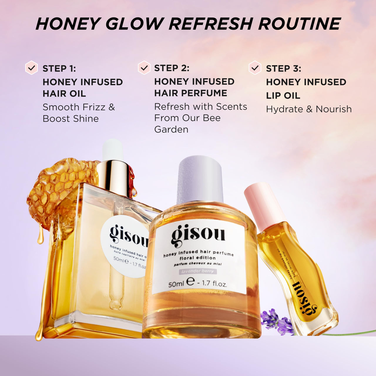 Gisou Honey Infused Hair Perfume Mini – Long-Lasting Hair Fragrance with Mirsalehi Honey & Argan Oil, Lavender Berry, 0.5 Fl Oz