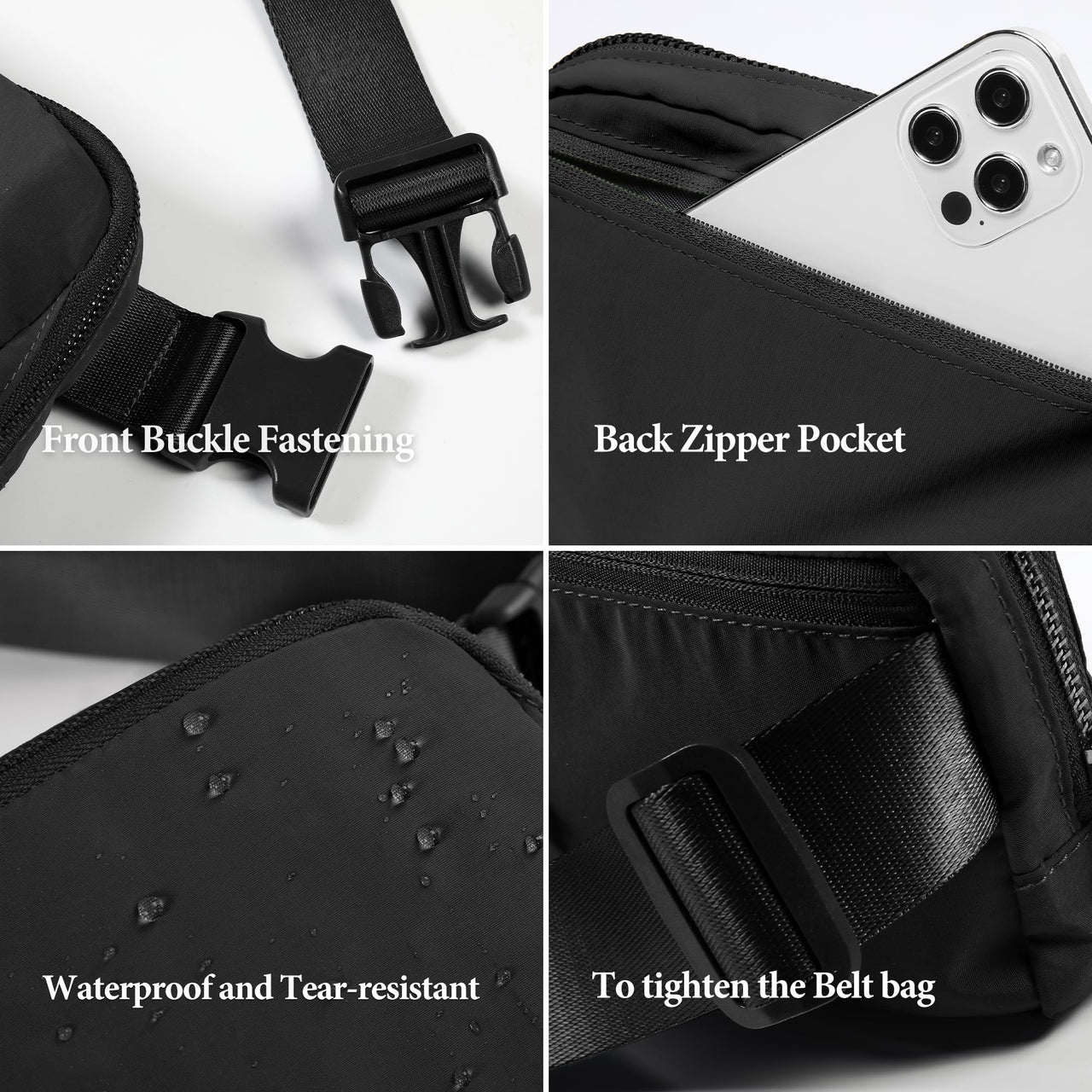 ODODOS Unisex Mini Belt Bag with Adjustable Strap Small Fanny Pack for Workout Running Traveling Hiking, Black