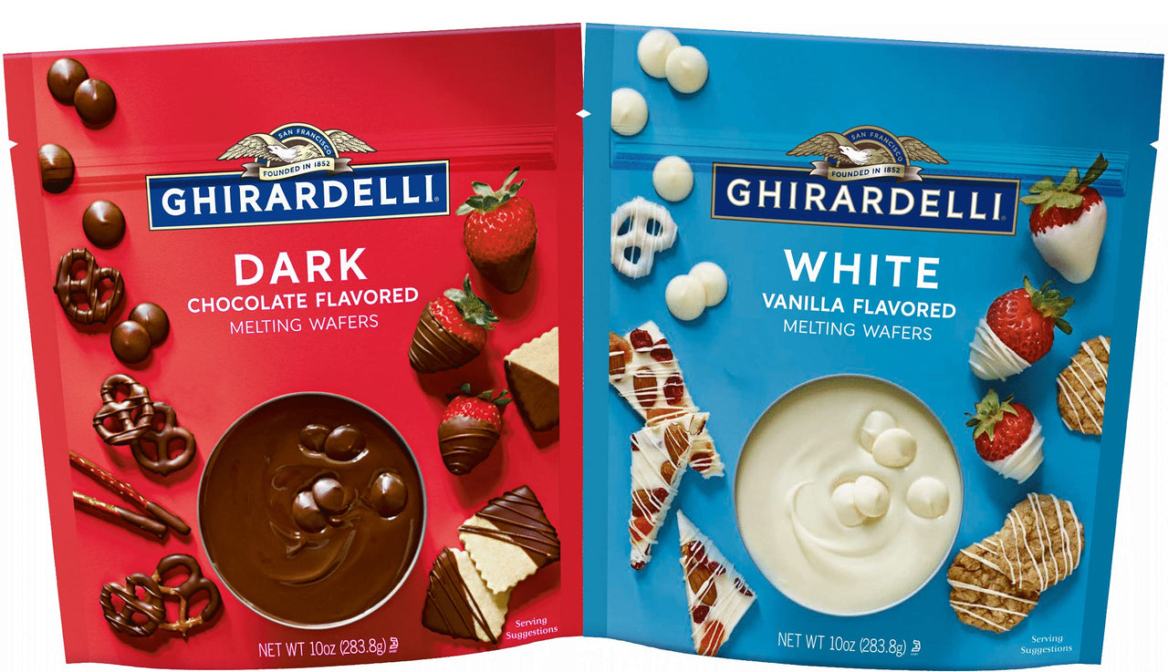 Ghirardelli Melting Wafers Dark Chocolate and White - 10 Ounce - Variety Pack - Perfect for Dipping Fruit, Pretzels and Candy Making