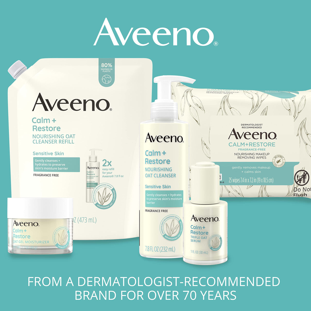 Aveeno Calm + Restore Nourishing Oat Cleanser, Daily Hydrating Facial Cleanser & Face Wash for Sensitive Skin, Non-Foaming, Hypoallergenic, Non-Comedogenic, Fragrance-Free, 7.8 Fl Oz