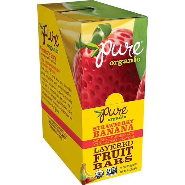 Pure Organic Strawberry Banana Layered Fruit bar - Organic, Gluten-Free, Non-Gmo Project Verified, Vegan Fruit Snack, 0.63oz (Pack Of 20)
