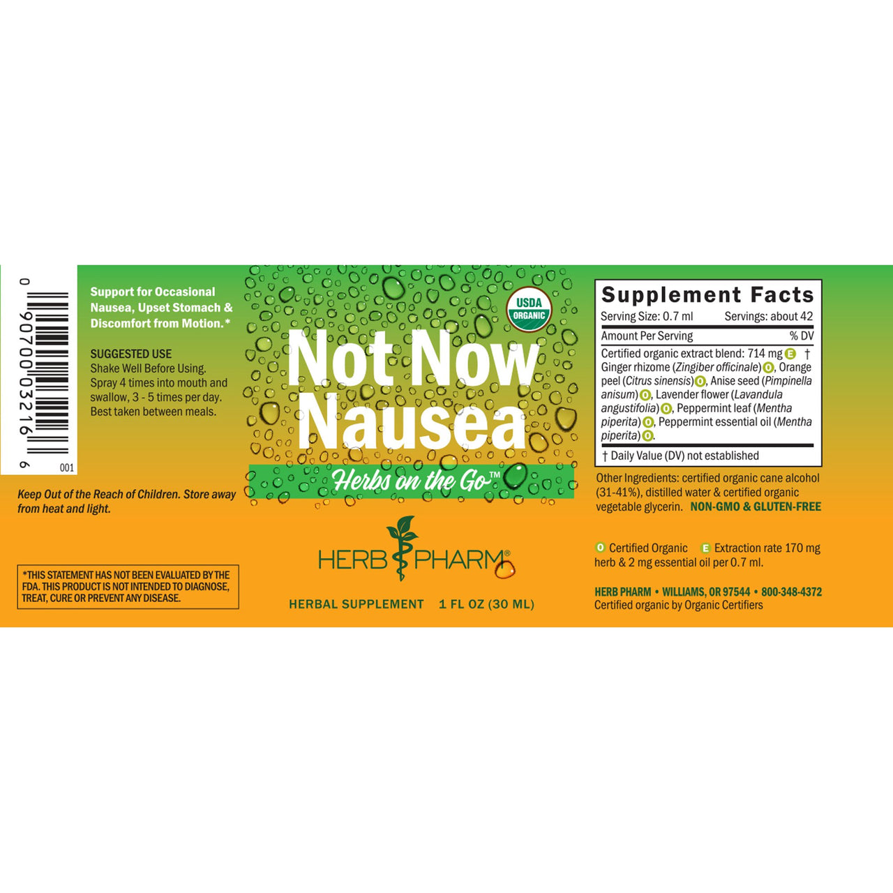 Herb Pharm Herbs on The Go Portable Spray: Not Now Nausea, 1 Oz