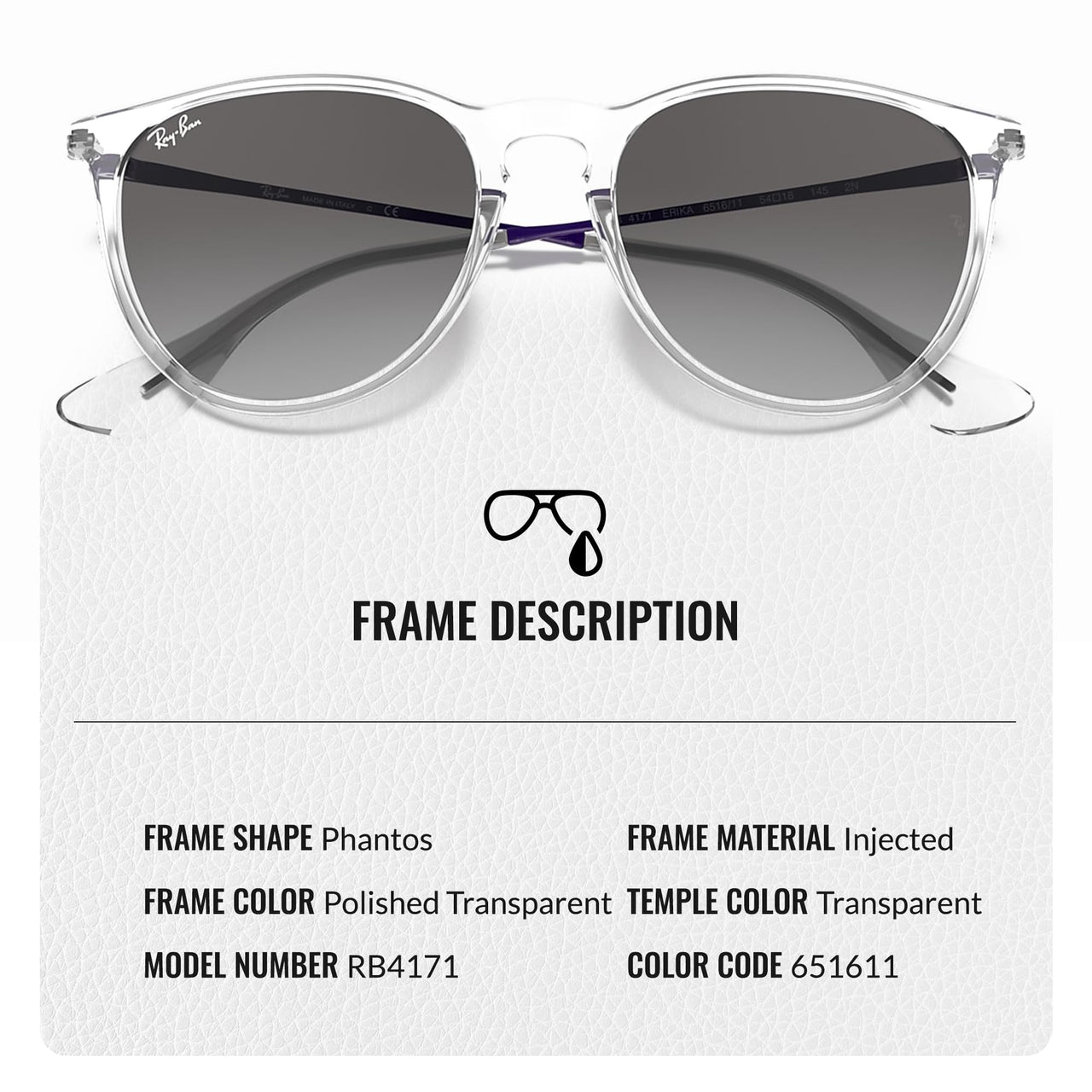 Ray-Ban RB4171 ERIKA COLOR MIX Phantos Shaped Non-Polarized Sunglasses for Women – Includes Official RAYBAN Eyewear Kit – Ideal Formal & Casual Wear Sunglasses – Grey Gradient Lens