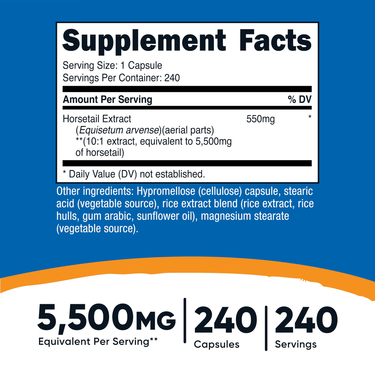 Nutricost Horsetail Extract 5,500mg Equivalent from 550mg of 10:1 Extract Per Serving, 240 Capsules for 240 Servings Per Bottle - GMO Free and Gluten Free, Vegan