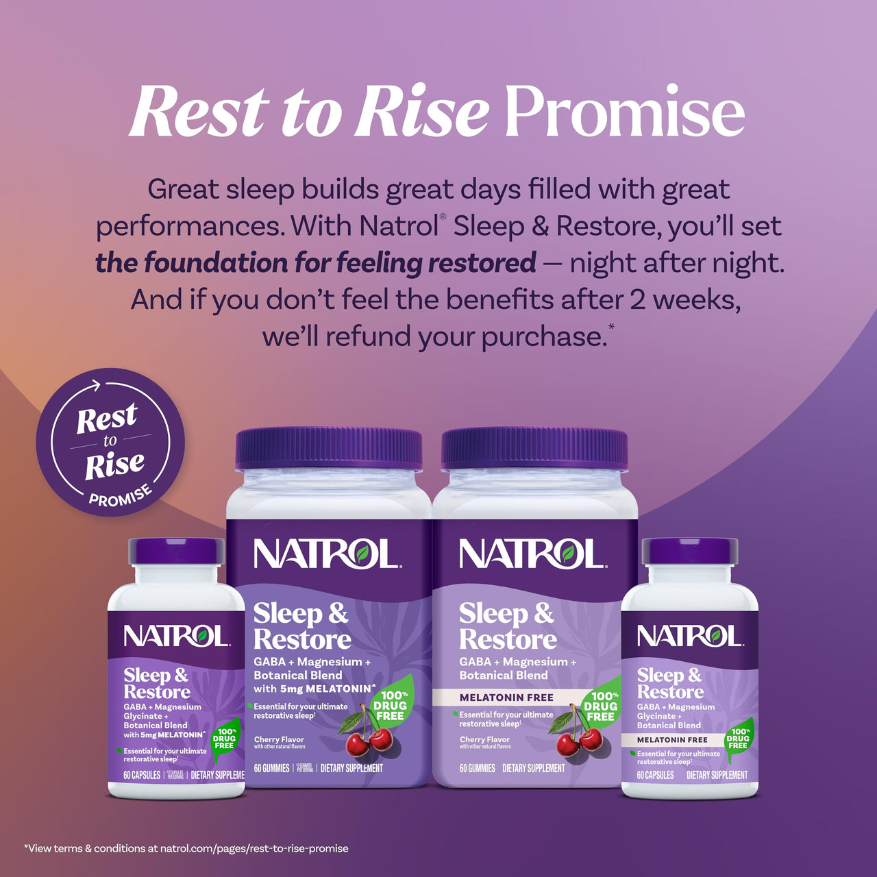 Natrol Sleep + Restore Magnesium Glycinate Blend Gummies with Melatonin 5mg - Calm Magnesium with GABA, Botanical Blend, Cherry Flavor, 60 Gummies